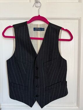 Polo by Ralph Lauren Black Charcoal Pinstripe Women’s Vest